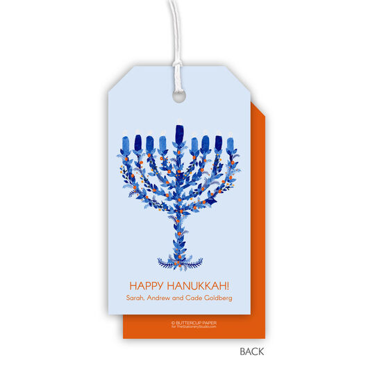 Blue Menorah Hanging Gift Tags